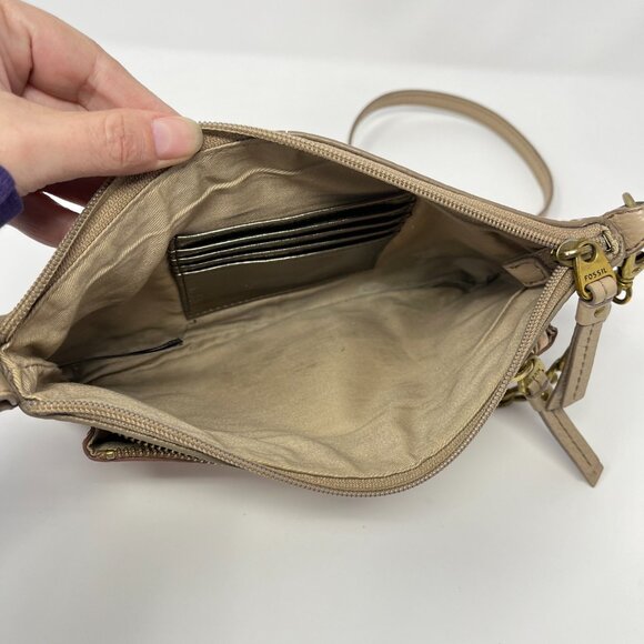 Fossil Sydney Crossbody Rose Metallic Purse Chain Leather Strap Zipper Purse Bag - Picture 7 of 13